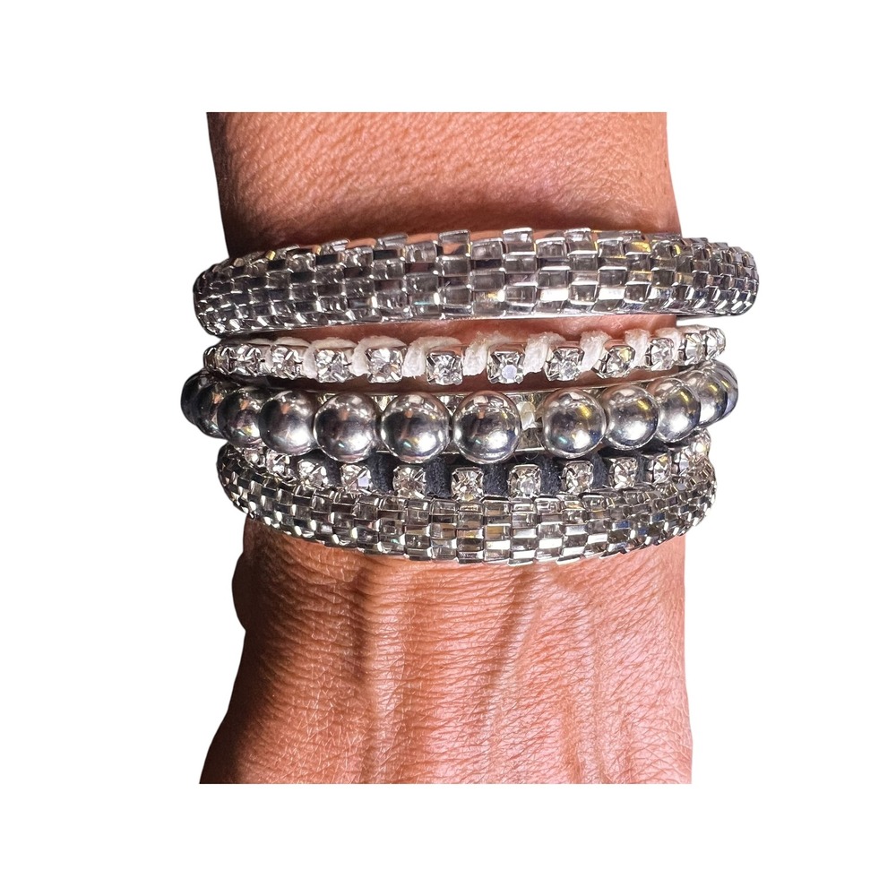 Bangle Bracelet Set Rhinestone Beaded Stacking‎ Fashion Jewelry Flashy Bling